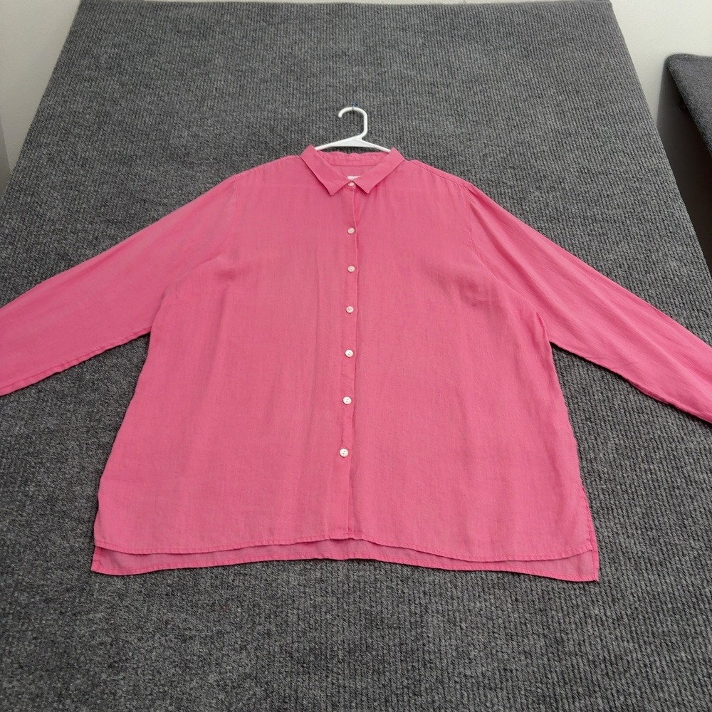 J Jill Essential Shirt Women XL Pink Linen Long Sleeve Button Up Casual Classic